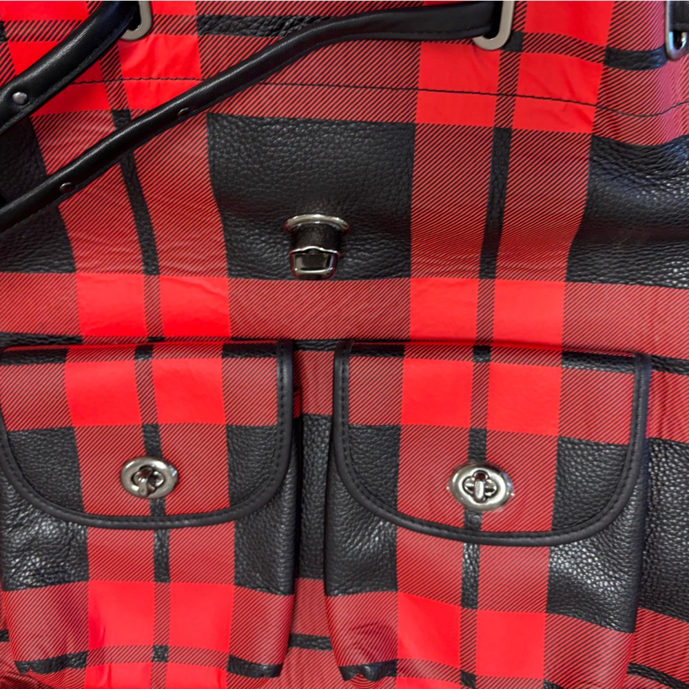 Coach Red and Black Plaid Backpack! UEC. Pockets on the front. - Picture 11 of 13